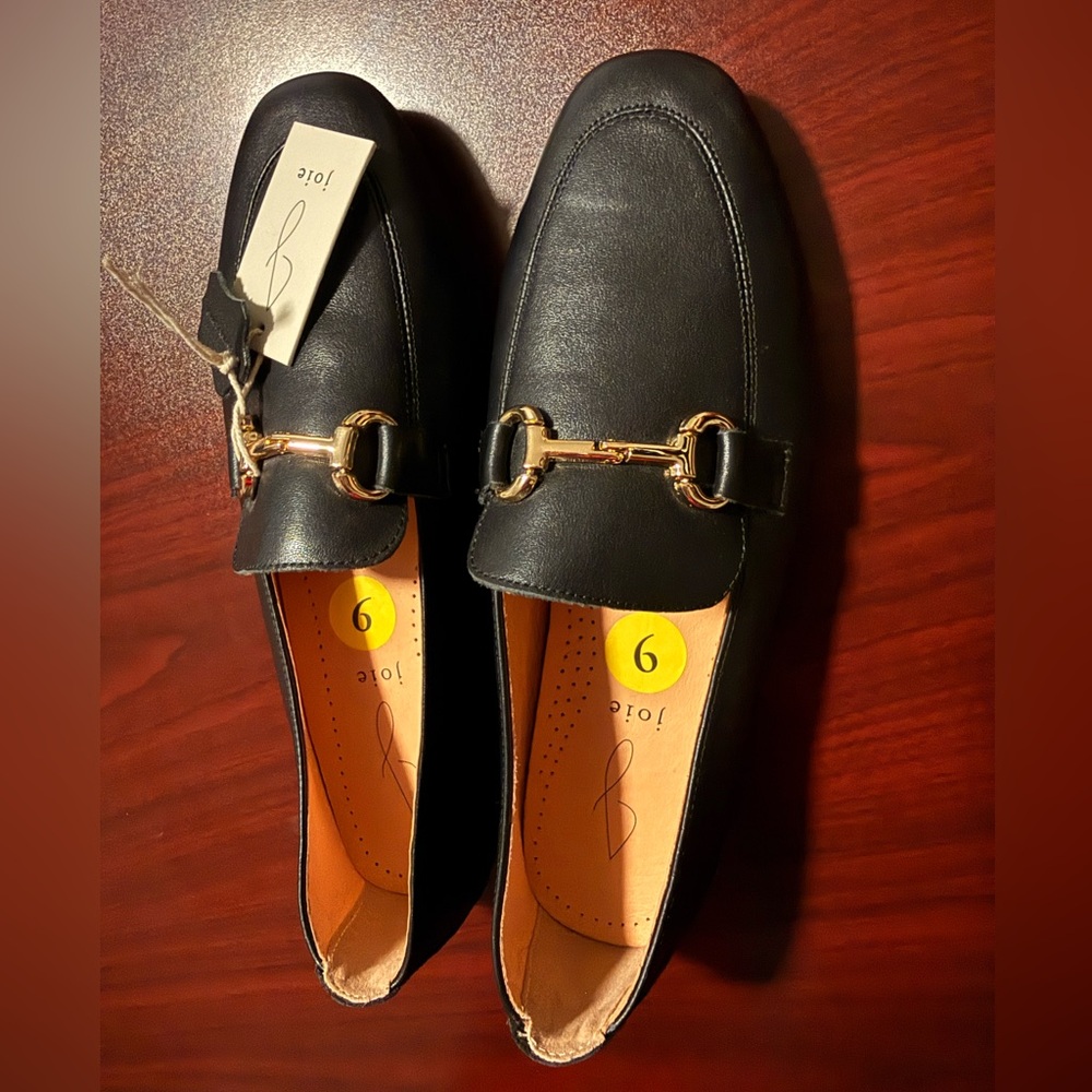NWT Joie Black Leather Loafers with Gold Horsebit